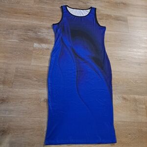 DENATER Elegant Blue Black Ombre Sleeveless Midi Fitted Dress Women Size Medium
